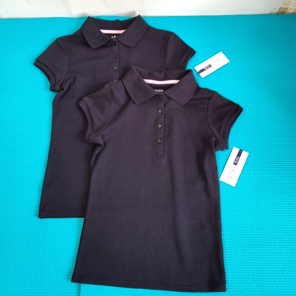 IZOD Set Of Two Girl's School Uniform Navy Polo Shirt M (7/8) Reg